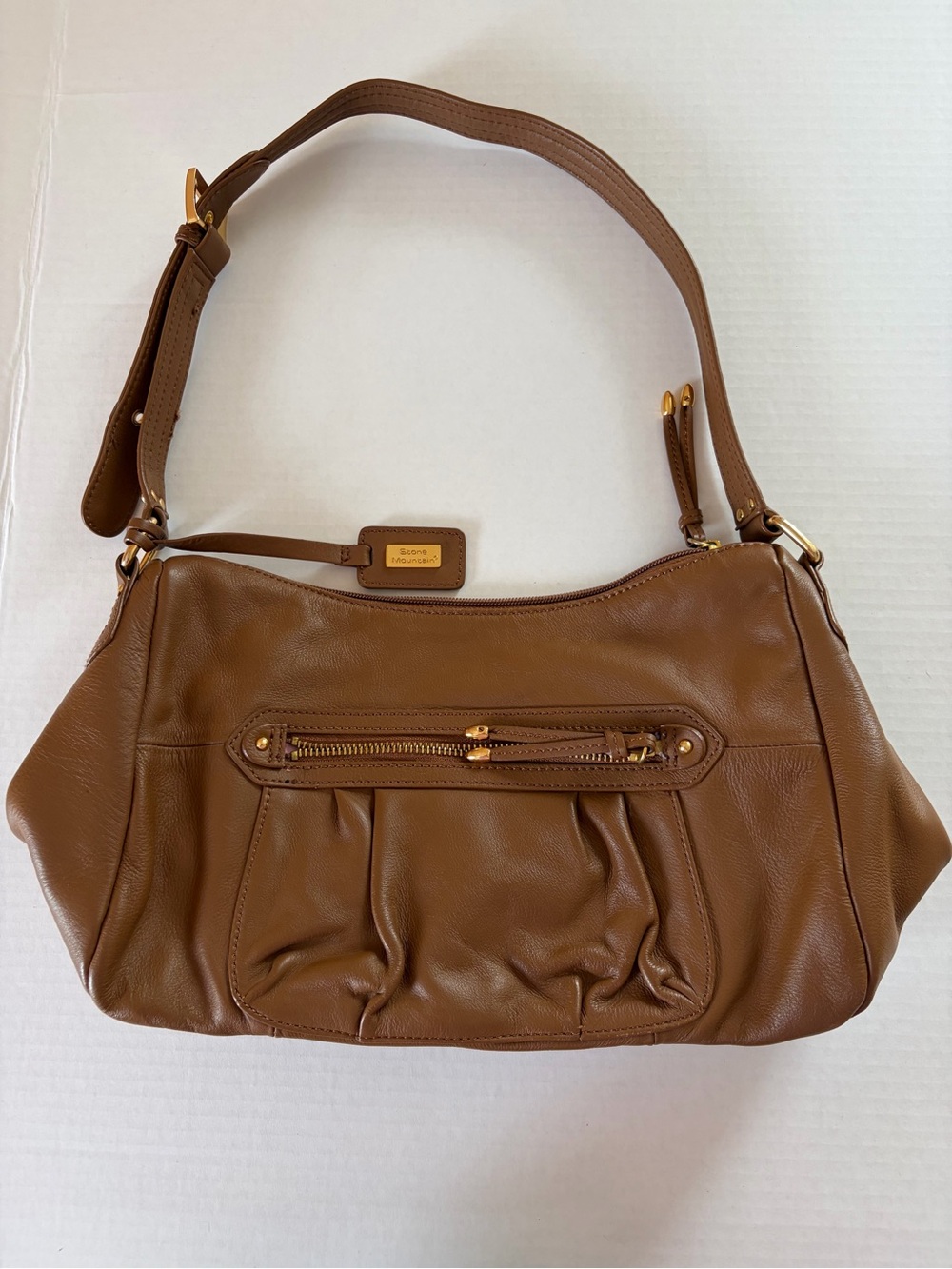 Stone Mountain Accessories Tan Brown Leather Shoulder Bag with Gold Hardware - Picture 2 of 5